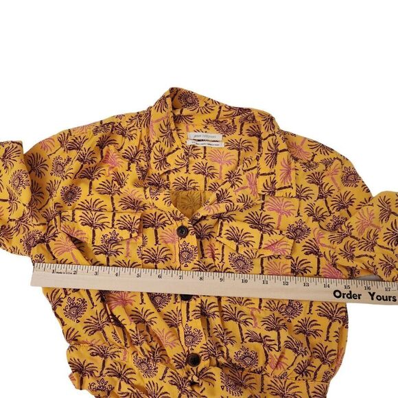 Urban Outfitters Crop Top Small Yellow Palm Tree Tie‎ Front Button-Up Blouse UO - Picture 8 of 9
